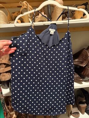 J. Crew Navy Blue Polka Dot Silk Camisole